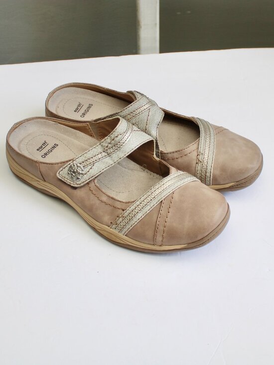 Earth Origins Shoes - Earth Origins Clara Chloe Taupe Tan Strap Comfort Slide Mules Size 9